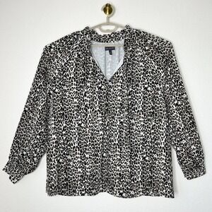 The Limited Beige Black Leopard Animal Print V-Neck Long Sleeve Top Plus size 1X